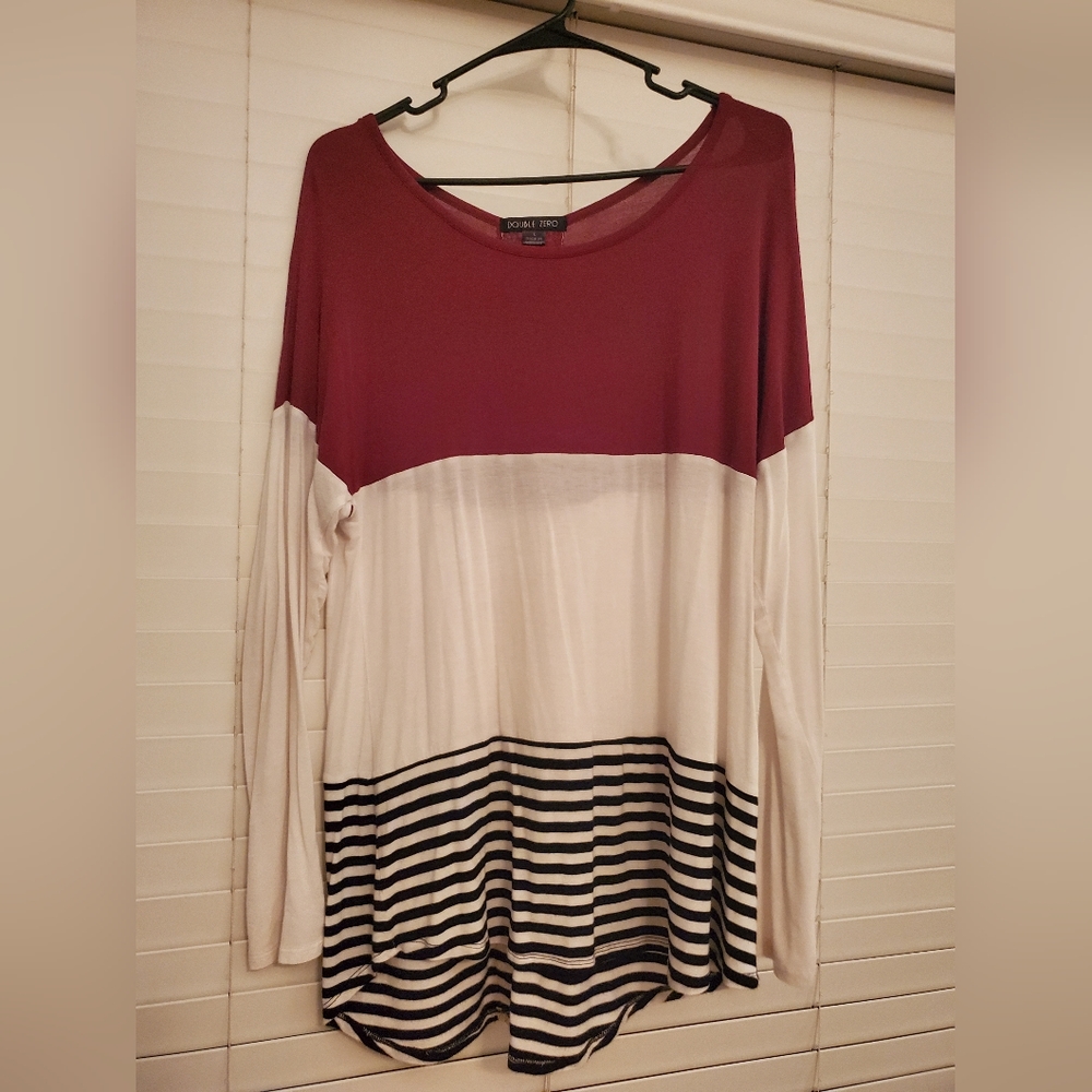 Long Sleeve Tunic Top - Burgundy Stripe L